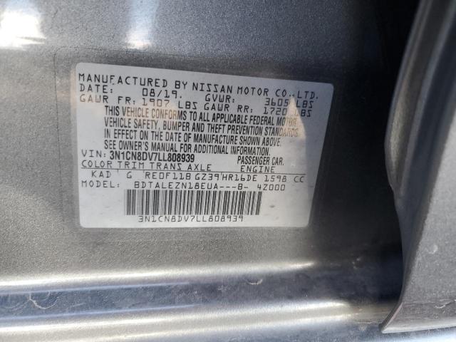 3N1CN8DV7LL808939 - 2020 NISSAN VERSA S GRAY photo 12