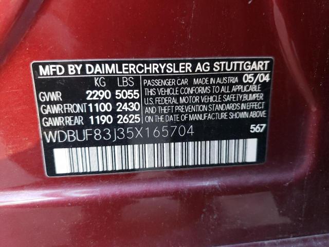 WDBUF83J35X165704 - 2005 MERCEDES-BENZ E500 BURGUNDY photo 12