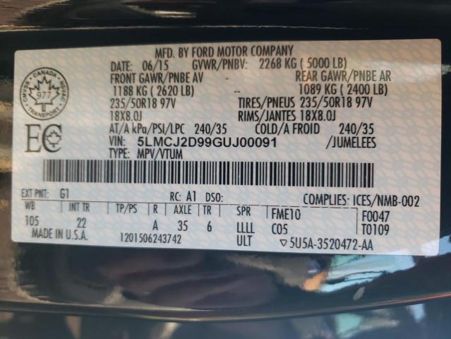 5LMCJ2D99GUJ00091 - 2016 LINCOLN MKC SELECT 黑色 照片 13