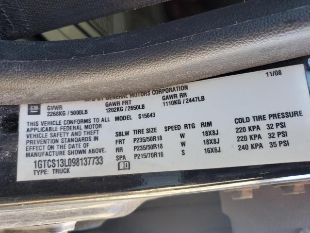 1GTCS13L098137733 - 2009 GMC CANYON BLACK photo 12