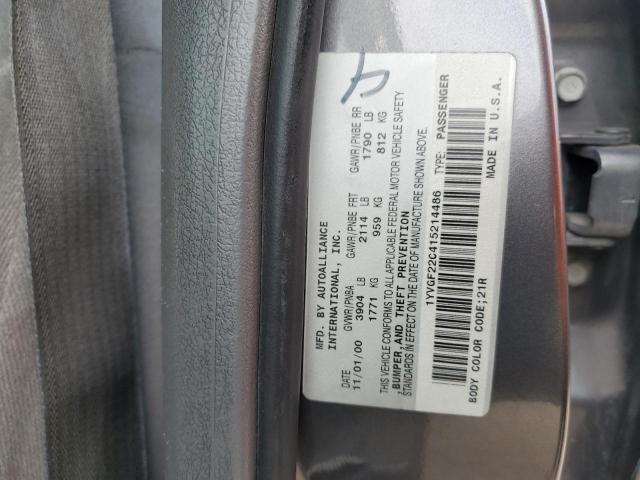 1YVGF22C415214486 - 2001 MAZDA 626 ES GRAY photo 12