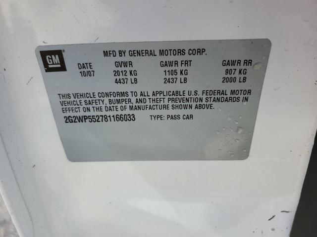 2G2WP552781166033 - 2008 PONTIAC GRAND PRIX 白色 照片 9