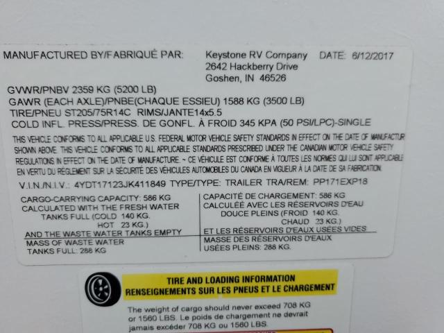 4YDT17123JK411849 - 2018 KEYSTONE PASSPORT TWO TONE photo 10