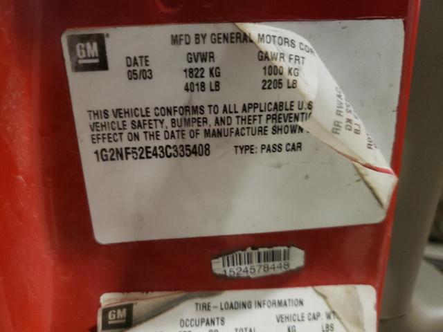 1G2NF52E43C335408 - 2003 PONTIAC GRAND AM SE1 RED photo 12