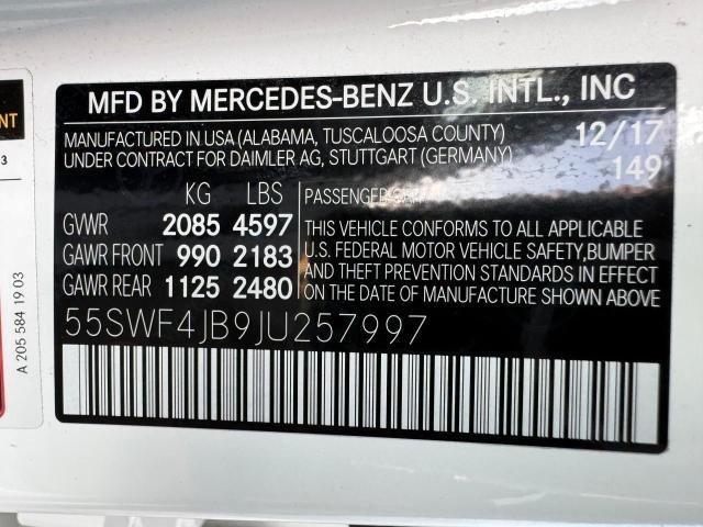 55SWF4JB9JU257997 - 2018 MERCEDES-BENZ C 300 WHITE photo 15