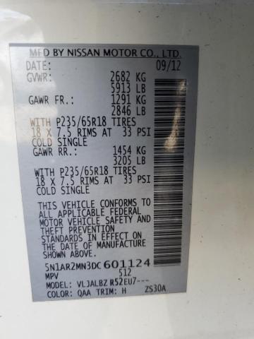 5N1AR2MN3DC601124 - 2013 NISSAN PATHFINDER S 白色 照片 13