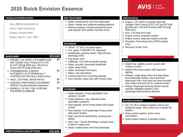 LRBFXCSA3LD209743 - 2020 BUICK ENVISION ESSENCE Սպիտակ լուսանկար 12