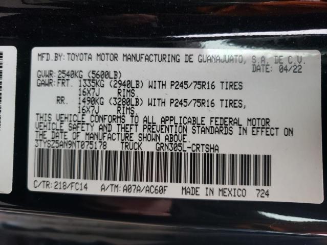 3TYSZ5AN9NT075178 - 2022 TOYOTA TACOMA ACCESS CAB შავი ფოტო 12