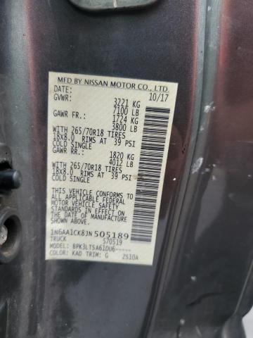 1N6AA1CK8JN505189 - 2018 NISSAN TITAN S GRAY photo 12