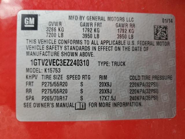 1GTV2VEC3EZ240310 - 2014 GMC SIERRA K1500 SLT RED photo 12