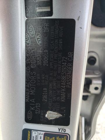 KNAFK4A68E5193472 - 2014 KIA FORTE LX SILVER photo 12