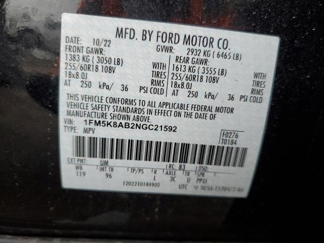 1FM5K8AB2NGC21592 - 2022 FORD EXPLORER POLICE INTERCEPTOR Սև լուսանկար 14