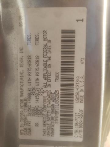 5TFUY5F11LX932825 - 2020 TOYOTA TUNDRA DOUBLE CAB SR/SR5 SILVER photo 12