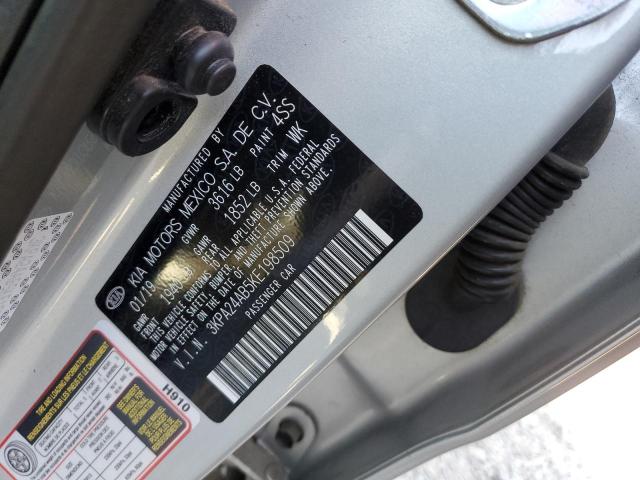 3KPA24AB5KE198509 - 2019 KIA RIO S SILVER photo 12