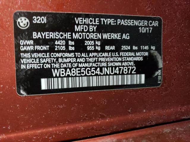 WBA8E5G54JNU47872 - 2018 BMW 320 XI ORANGE photo 12