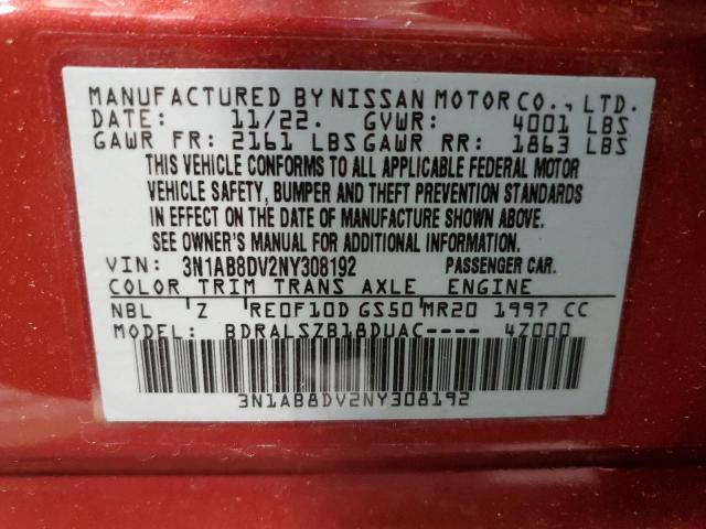 3N1AB8DV2NY308192 - 2022 NISSAN SENTRA SR RED photo 13