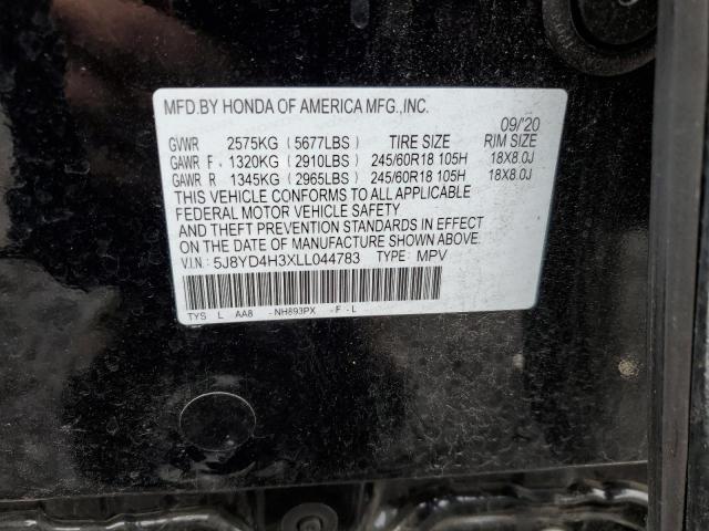 5J8YD4H3XLL044783 - 2020 ACURA MDX BLACK photo 12