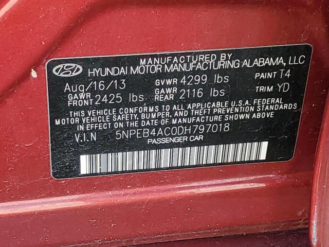 5NPEB4AC0DH797018 - 2013 HYUNDAI SONATA GLS RED photo 12