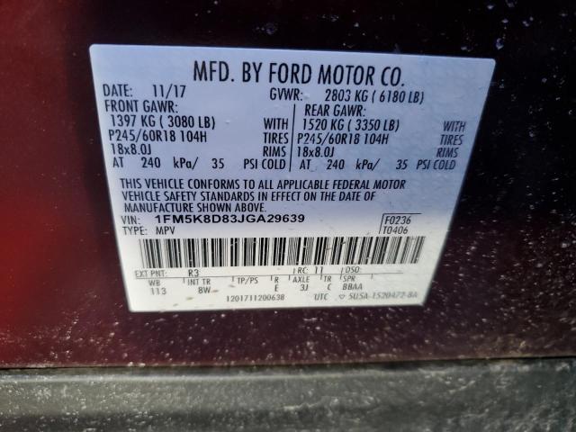 1FM5K8D83JGA29639 - 2018 FORD EXPLORER XLT BLACK photo 12