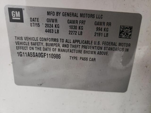 1G11A5SA0GF110986 - 2016 CHEVROLET MALIBU LIM LS 白色 照片 12