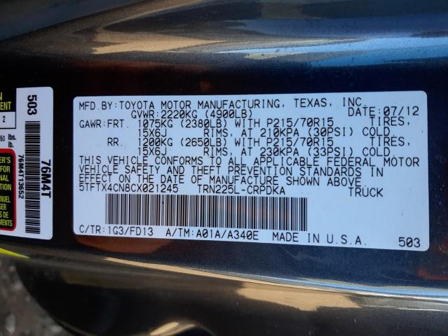 5TFTX4CN8CX021245 - 2012 TOYOTA TACOMA ACCESS CAB გრაფიტი ფოტო 12
