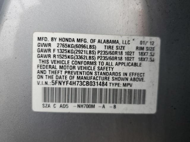 5FNYF4H73CB031484 - 2012 HONDA PILOT EXLN SILVER photo 13