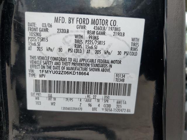 1FMYU02Z06KD18664 - 2006 FORD ESCAPE XLS BLACK photo 13