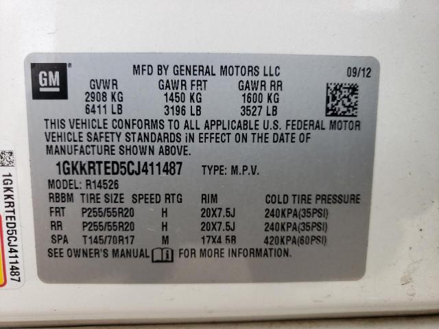 1GKKRTED5CJ411487 - 2012 GMC ACADIA DENALI WHITE photo 13