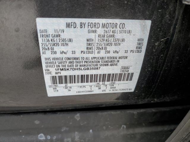 1FMSK7DH5LGB35087 - 2020 FORD EXPLORER XLT GRAY photo 13