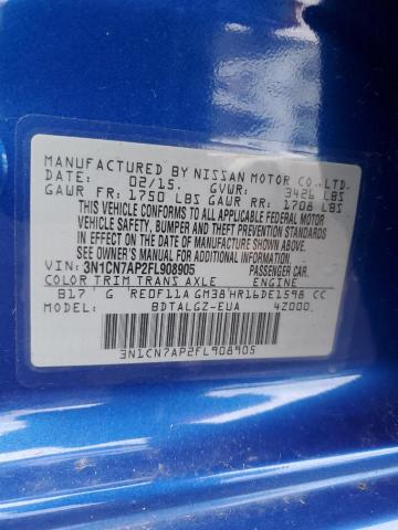 3N1CN7AP2FL908905 - 2015 NISSAN VERSA S BLUE photo 12