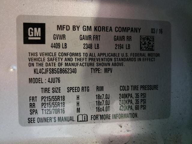 KL4CJFSB5GB662340 - 2016 BUICK ENCORE CONVENIENCE SILVER photo 14