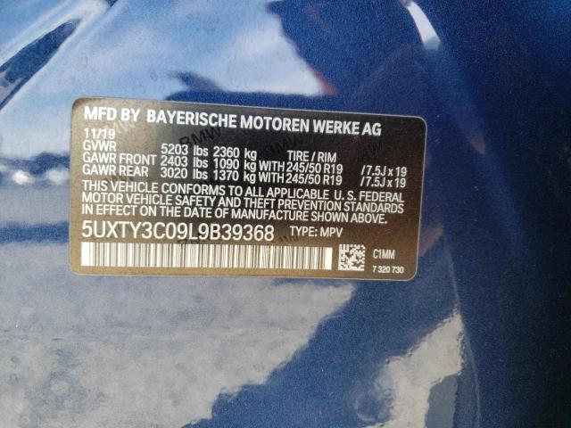 5UXTY3C09L9B39368 - 2020 BMW X3 SDRIVE30I BLUE photo 12