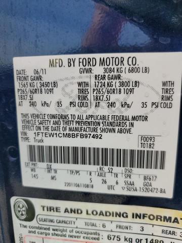 1FTEW1CM8BFB97492 - 2011 FORD F150 SUPERCREW BLUE photo 12
