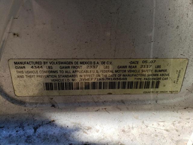 3VWEF71K57M183848 - 2007 VOLKSWAGEN JETTA WOLFSBURG 银色 照片 12