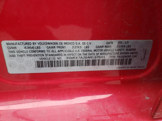 3VWRX7AJXAM137591 - 2010 VOLKSWAGEN JETTA SE RED photo 12