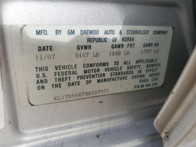 KL1TD56678B157073 - 2008 CHEVROLET AVEO BASE Gümüş foto 12