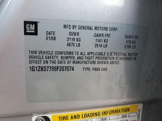 1G1ZK57788F207674 - 2008 CHEVROLET MALIBU LTZ ვერცხლისფერი ფოტო 12