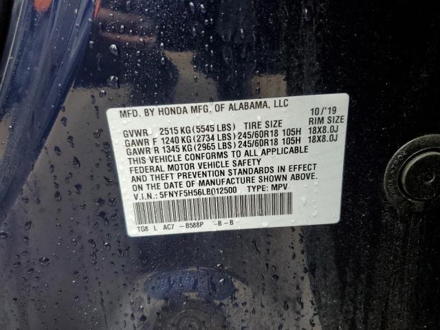 5FNYF5H56LB012500 - 2020 HONDA PILOT EXL BLUE photo 13