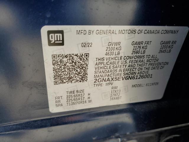 2GNAX5EV6N6126001 - 2022 CHEVROLET EQUINOX LS BLUE photo 12