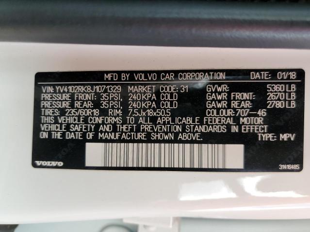 YV4102RK8J1071329 - 2018 VOLVO XC60 T5 MOMENTUM WHITE photo 14