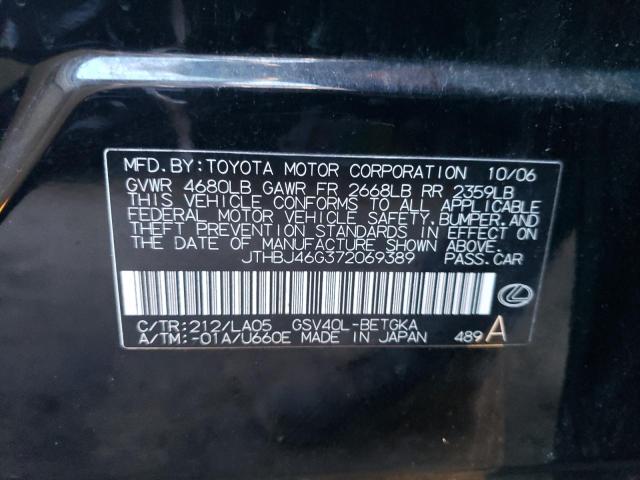 JTHBJ46G372069389 - 2007 LEXUS ES 350 BLACK photo 12