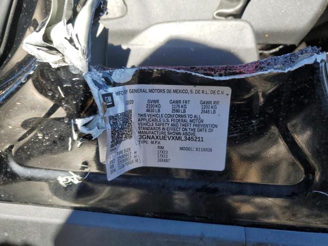 3GNAXUEVXML345211 - 2021 CHEVROLET EQUINOX LT BLACK photo 12