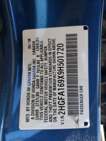 2HGFA169X9H501720 - 2009 HONDA CIVIC EXL ლურჯი ფოტო 12
