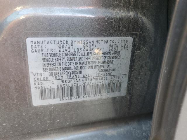 3N1AB7AP0KY403748 - 2019 NISSAN SENTRA S SILVER photo 12