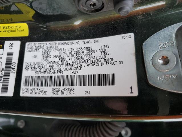 5TFRM5F14CX046791 - 2012 TOYOTA TUNDRA DOUBLE CAB SR5 GREEN photo 13