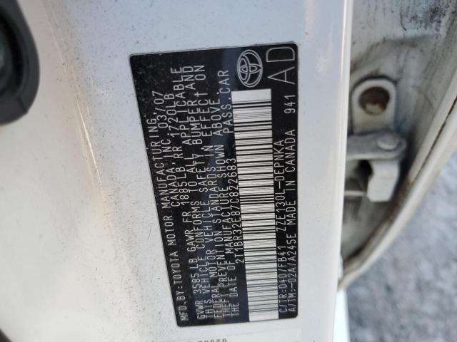 2T1BR32E87C822683 - 2007 TOYOTA COROLLA CE WHITE photo 12