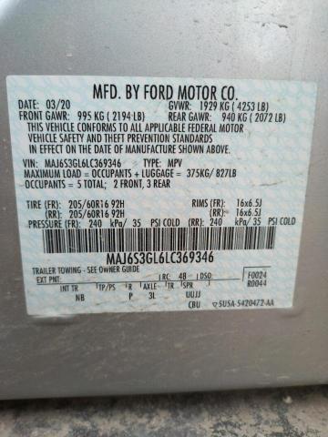 MAJ6S3GL6LC369346 - 2020 FORD ECOSPORT SE SILVER photo 12