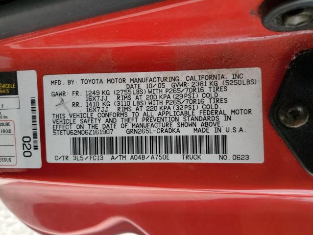 5TETU62N06Z161907 - 2006 TOYOTA TACOMA PRERUNNER ACCESS CAB RED photo 12