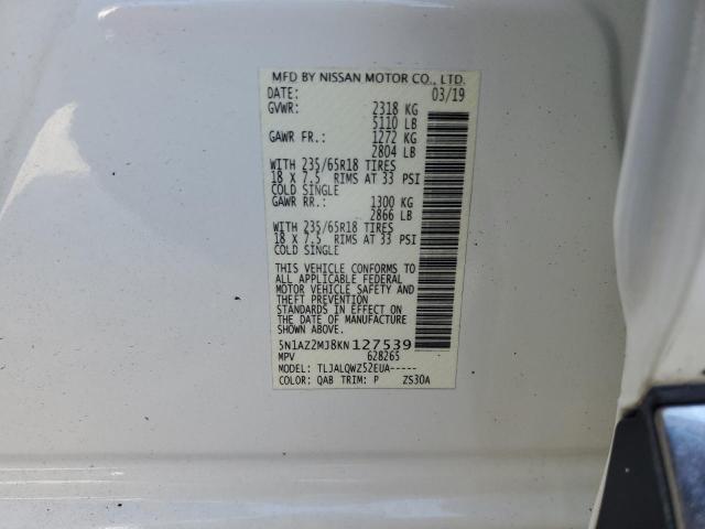 5N1AZ2MJ8KN127539 - 2019 NISSAN MURANO S WHITE photo 12