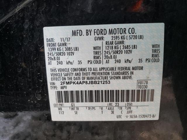 2FMPK4AP8JBB21253 - 2018 FORD EDGE SPORT BLACK photo 13